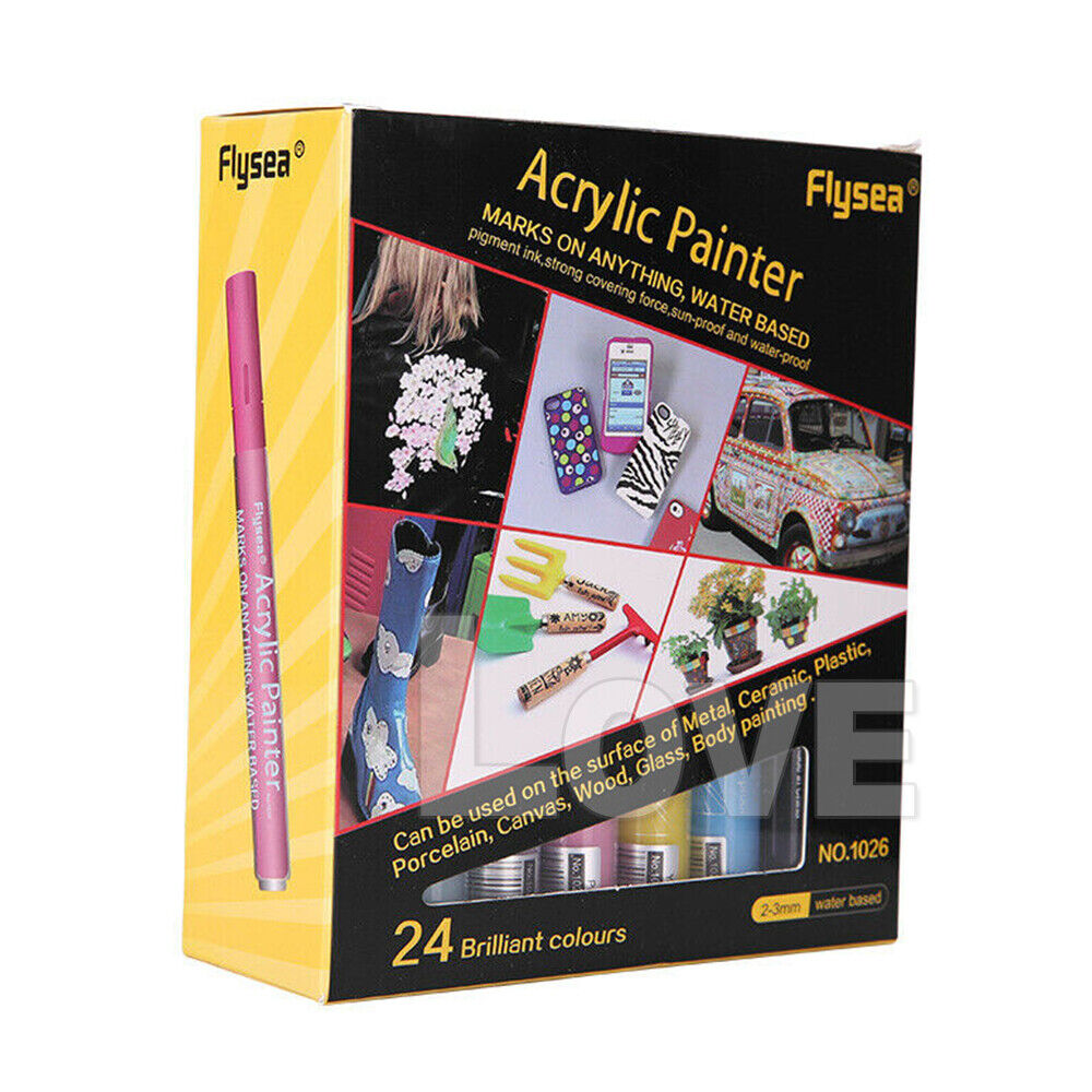 Acrylic Paint Flysea Pens (24 set) works on rocks, paper, wood, fabr