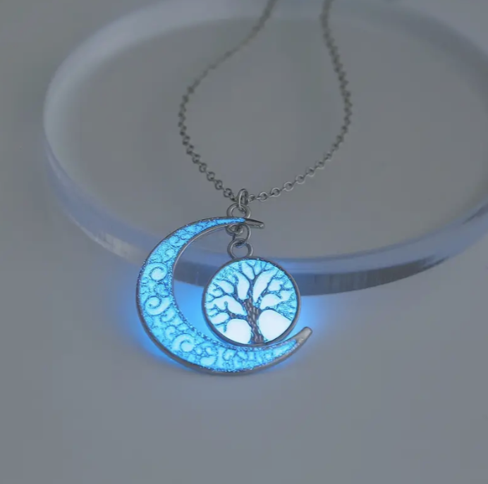 Glow In The Dark Moon Shape Pendant Tree Of Life Pattern playspy